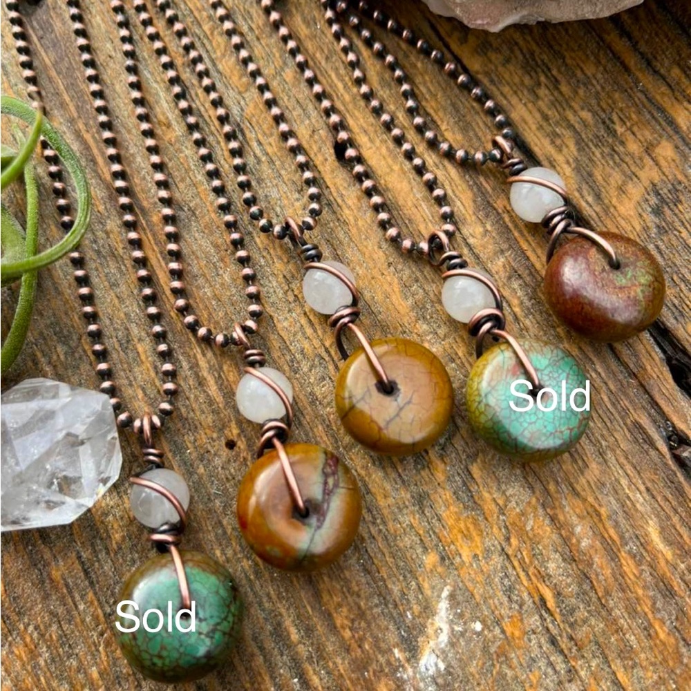 Handcrafted Quartz and Jasper Gemstone Fidget Spinner Necklace